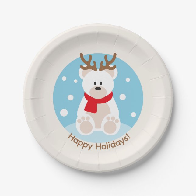 Süßer Eisbär Weihnachtsfeiertag   Pappteller (Vorderseite)
