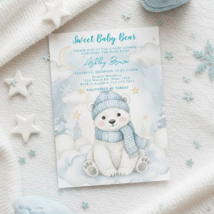 Süßer Eisbär Winter Baby Shower Tier Blau  Einladung