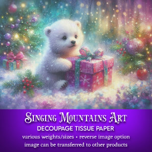 Süßer Eisbärjunge mit Weihnachtsgeschenk-Decoupage Seidenpapier