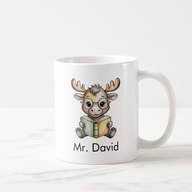Süßer Elch beim Lesen eines Buches Custom Kaffeetasse (Rechts)
