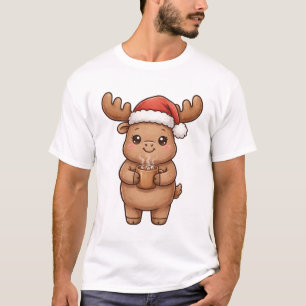 Süßer Elch-Santa-Hut-Heiße-Schokolade-Weihnachts-T T-Shirt