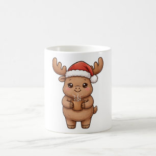 Süßer Elch-Santa-Hut-Heißgetränk-Weihnachtsbecher Kaffeetasse