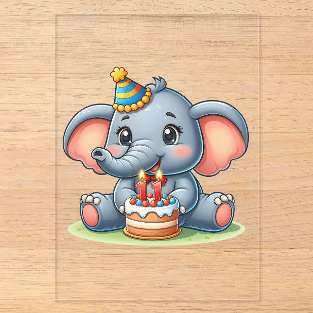 Süßer Elefant 11. Geburtstag Acryleinladungen (Vorderseite)