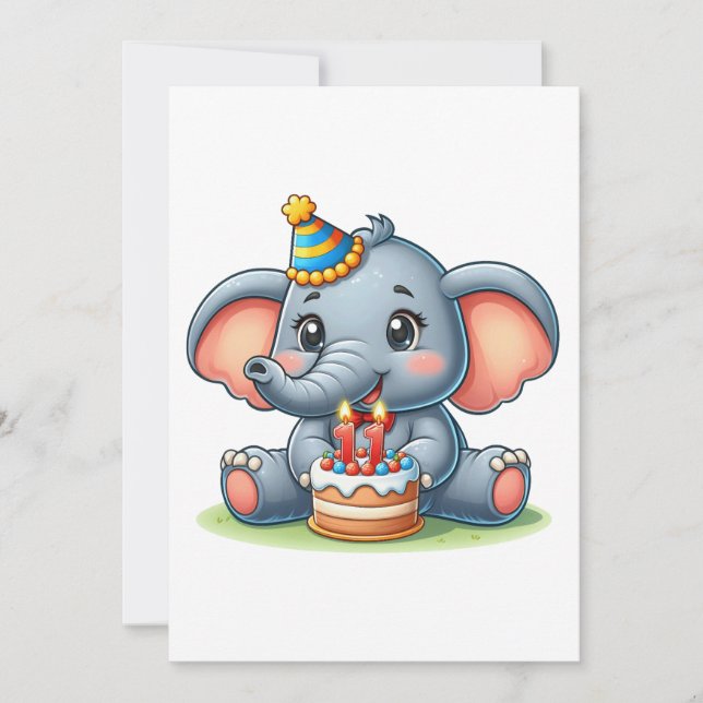 Süßer Elefant 11. Geburtstag Ankündigung (Vorderseite)