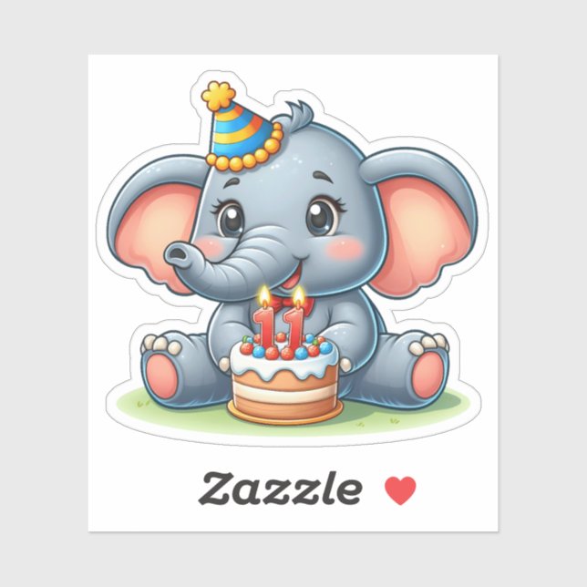Süßer Elefant 11. Geburtstag Aufkleber (Blatt)