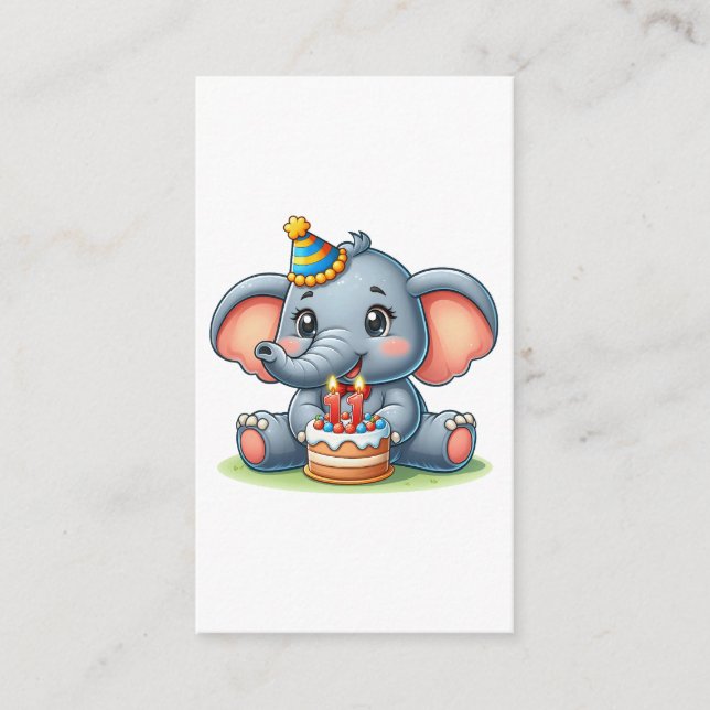 Süßer Elefant 11. Geburtstag Begleitkarte (Vorderseite)
