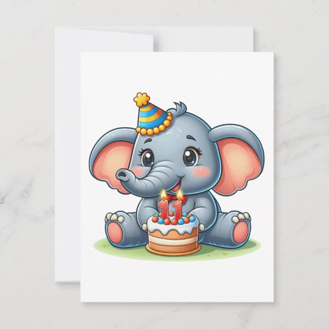 Süßer Elefant 11. Geburtstag Einladung (Vorderseite)