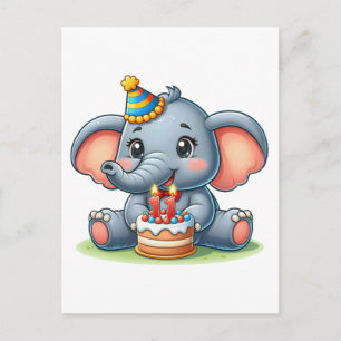 Süßer Elefant 11. Geburtstag Feiertagspostkarte