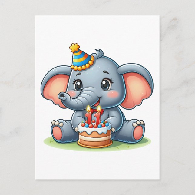 Süßer Elefant 11. Geburtstag Postkarte (Vorderseite)