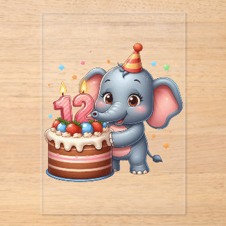 Süßer Elefant 12. Geburtstag Acryleinladungen
