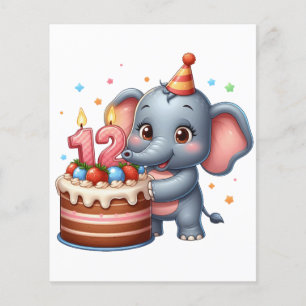 Süßer Elefant 12. Geburtstag Flyer