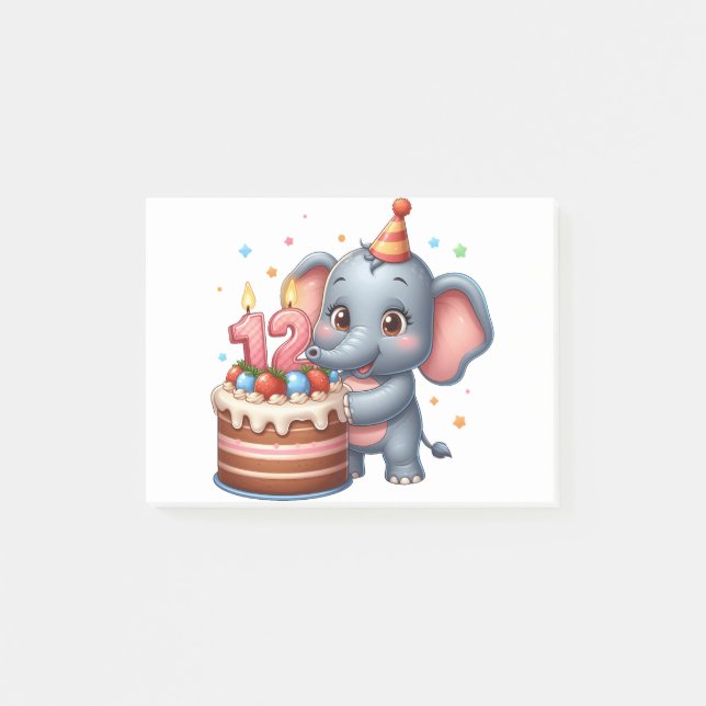 Süßer Elefant 12. Geburtstag Post-it Klebezettel (Vorderseite)