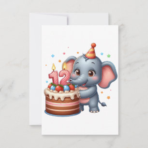 Süßer Elefant 12. Geburtstag RSVP Karte