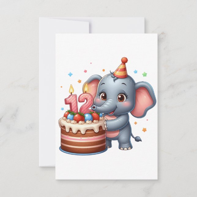 Süßer Elefant 12. Geburtstag RSVP Karte (Vorderseite)
