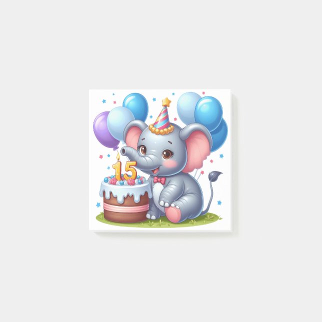 Süßer Elefant 15. Geburtstag Post-it Klebezettel (Vorderseite)