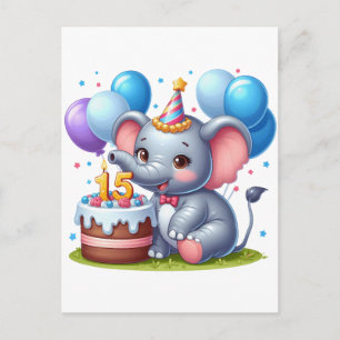 Süßer Elefant 15. Geburtstag Postkarte