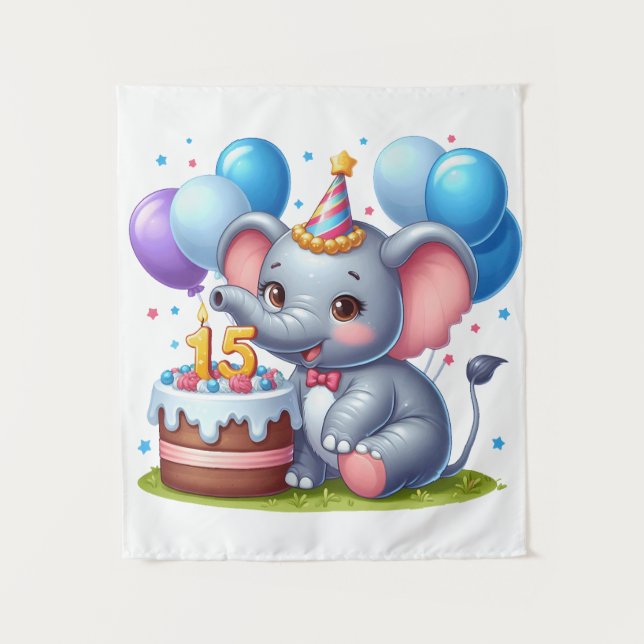 Süßer Elefant 15. Geburtstag Wandteppich (Vorderseite)