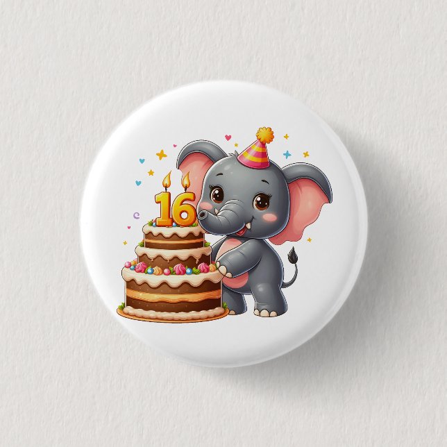 Süßer Elefant 16. Geburtstag Button (Vorderseite)