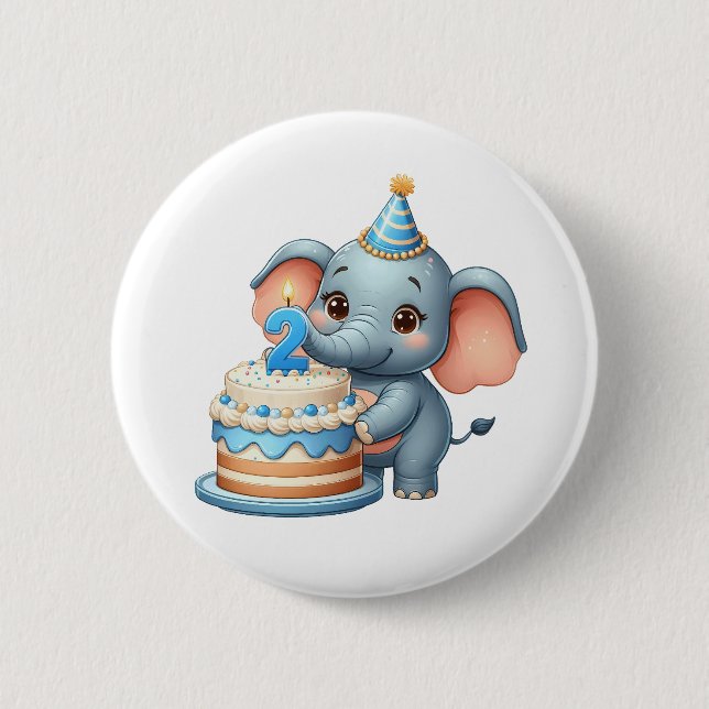 Süßer Elefant 2. Geburtstag Button (Vorderseite)