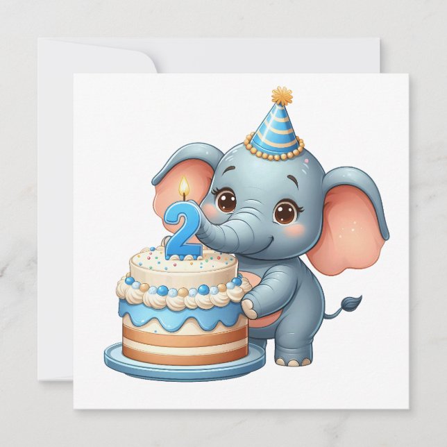 Süßer Elefant 2. Geburtstag Einladung (Vorderseite)