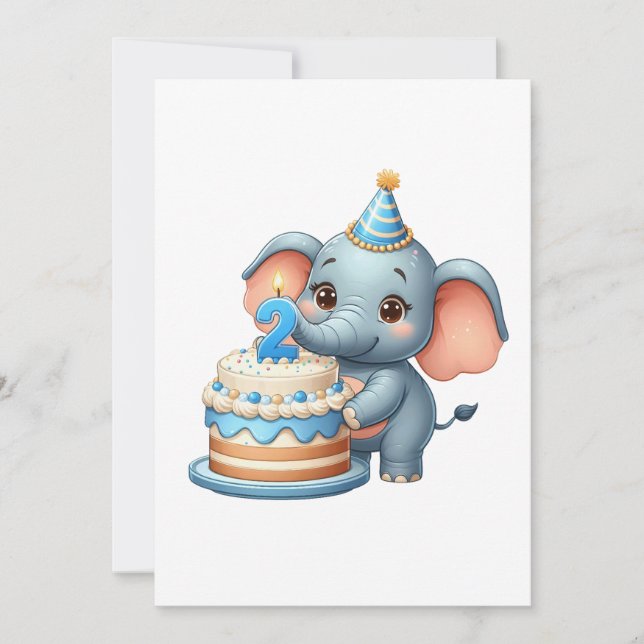 Süßer Elefant 2. Geburtstag Einladung (Vorderseite)