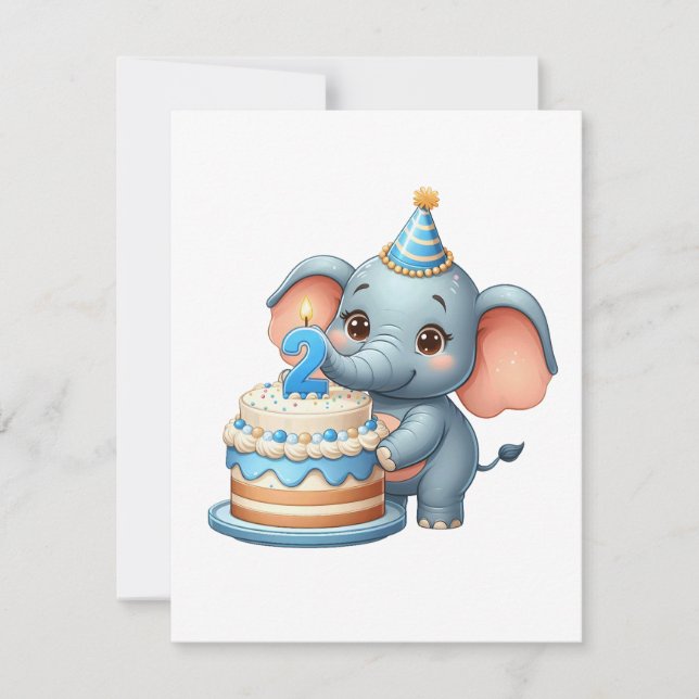 Süßer Elefant 2. Geburtstag Einladung (Vorderseite)
