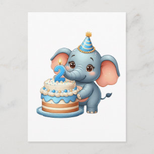 Süßer Elefant 2. Geburtstag Einladungspostkarte