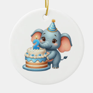 Süßer Elefant 2. Geburtstag Keramik Ornament