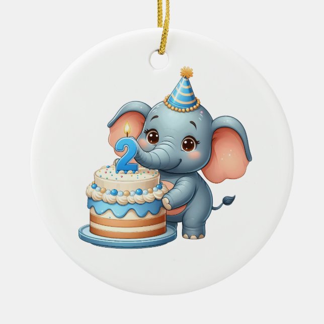 Süßer Elefant 2. Geburtstag Keramik Ornament (Vorne)