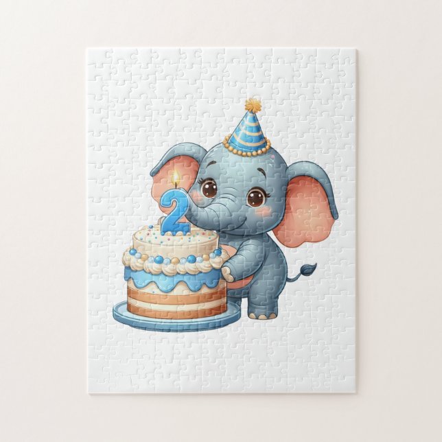 Süßer Elefant 2. Geburtstag Puzzle (Vertikal)