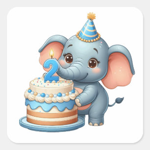 Süßer Elefant 2. Geburtstag Quadratischer Aufkleber