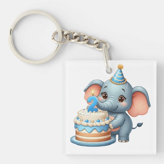 Süßer Elefant 2. Geburtstag Schlüsselanhänger (Vorderseite)