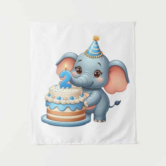Süßer Elefant 2. Geburtstag Wandteppich (Vorderseite)