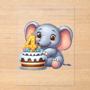 Süßer Elefant 4. Geburtstag Acryleinladungen