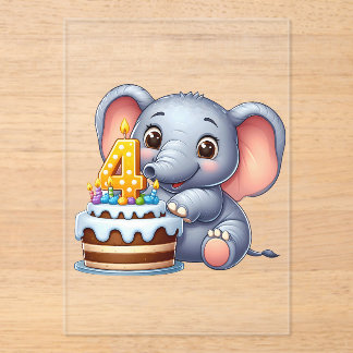 Süßer Elefant 4. Geburtstag Acryleinladungen