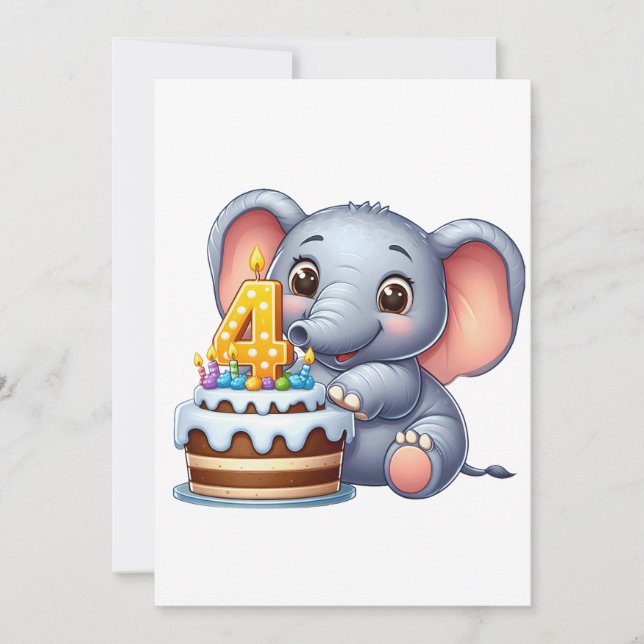 Süßer Elefant 4. Geburtstag Ankündigung (Vorderseite)