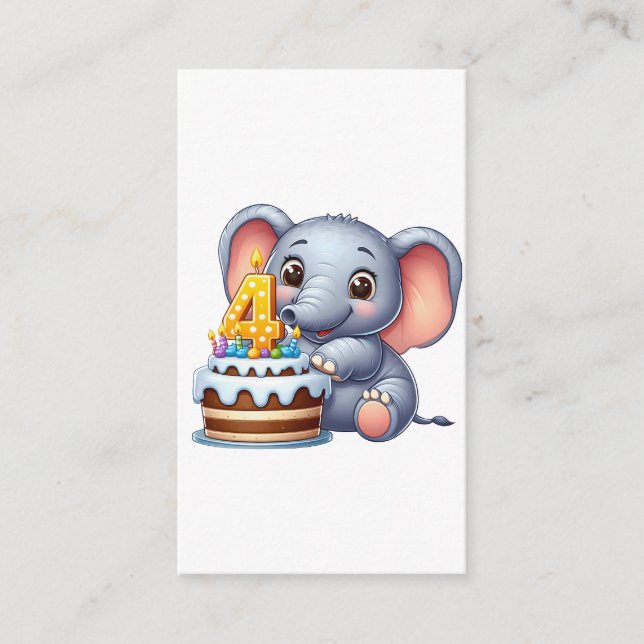 Süßer Elefant 4. Geburtstag Begleitkarte (Vorderseite)