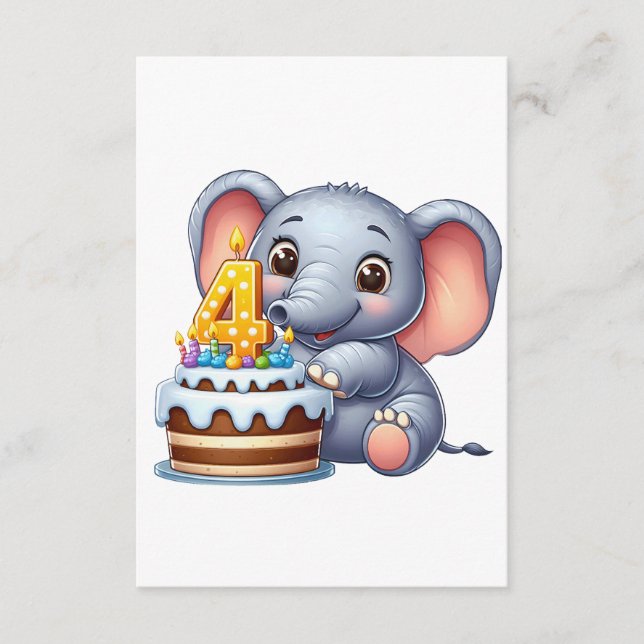 Süßer Elefant 4. Geburtstag Begleitkarte (Vorderseite)