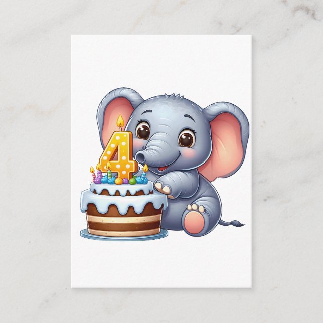 Süßer Elefant 4. Geburtstag Begleitkarte (Vorderseite)
