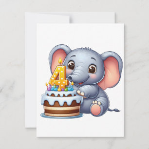 Süßer Elefant 4. Geburtstag Dankeskarte