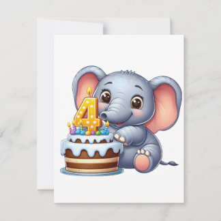 Süßer Elefant 4. Geburtstag Dankeskarte