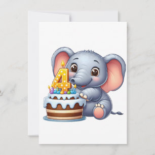 Süßer Elefant 4. Geburtstag Einladung