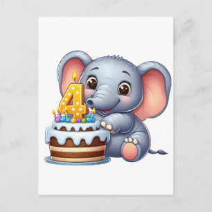 Süßer Elefant 4. Geburtstag Einladungspostkarte