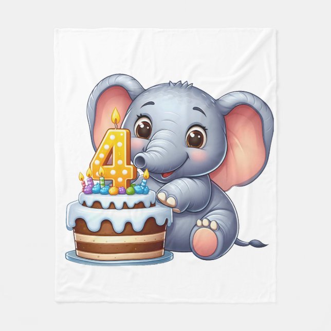 Süßer Elefant 4. Geburtstag Fleecedecke (Vorderseite)