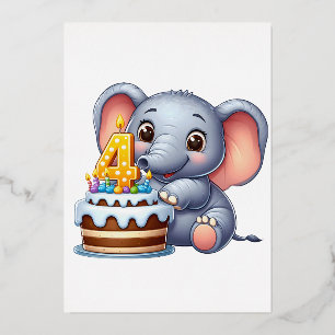 Süßer Elefant 4. Geburtstag Folieneinladung