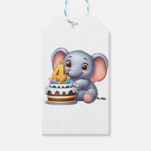Süßer Elefant 4. Geburtstag Geschenkanhänger
