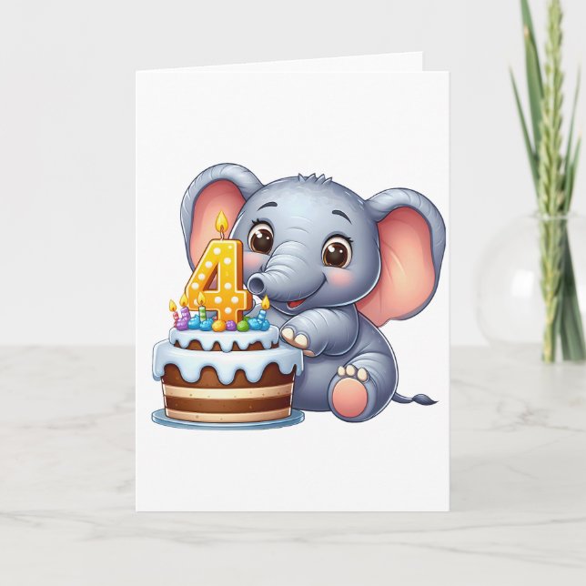 Süßer Elefant 4. Geburtstag Karte (Vorderseite)