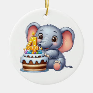 Süßer Elefant 4. Geburtstag Keramik Ornament