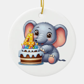 Süßer Elefant 4. Geburtstag Keramik Ornament