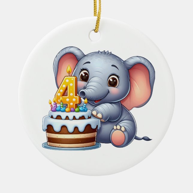 Süßer Elefant 4. Geburtstag Keramik Ornament (Vorne)
